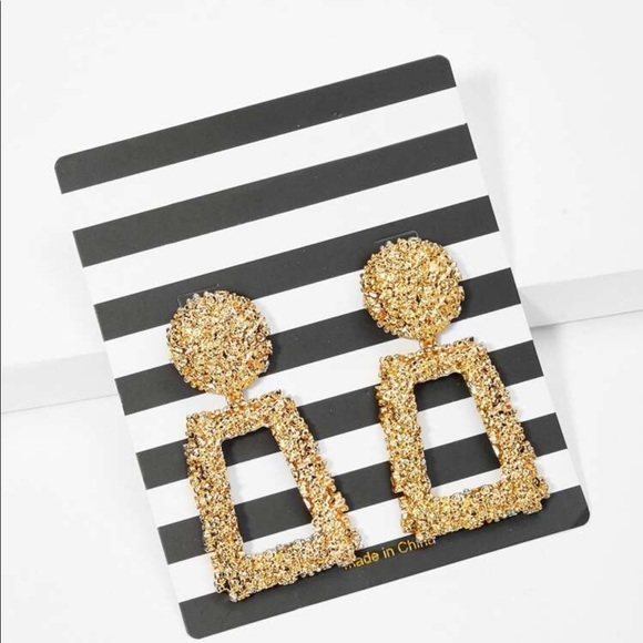 Open Rectangle Textured Drop Earrings - Picture 3 of 3